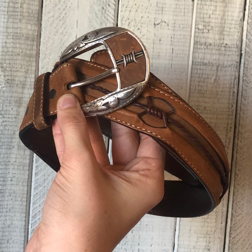 Justin Boots Western Leather Belt w Buckle Size 34